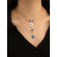 4pcs/set Evil Eye & Hamsa Charm Pendant Set – Talisman Necklace for Everyday Elegance.