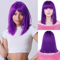 Synthetic Short Purple Straight Bob Wig with Bangs for Women Shoulder Length Wig for Daily Party, Ennui Wig, Multi-colored Wig