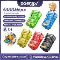 ZoeRax RJ45 Cat6 Pass Through Connectors, Assorted Colors, EZ to Crimp Modular Plug for Solid or Stranded UTP Network Cable