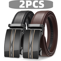 High Quality Genuine Leather Men’s Belt, Adjustable Ratchet Automatic Buckle, Black/Brown Cuttable Business Casual Belt