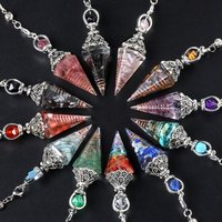 Natural Stone Seven Chakra Rainbow Bead Spirit Pendulum Pendant Resin Reiki Crystal For Jewelry Making Accessories Necklaces