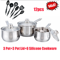 Saucepan Set 3 Steel Refrigerator cooker Glass Lid Pot Set Cookware with 3 Glass Lid+ 6 Silicone sleeves set Kitchen Cook Home Chef Cooking Sauce Pan Housewarming Gifts Stew Pot Set Nonstick