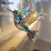 New Acrylic 2D Flat Colorful Hummingbird Hanging Pendant Flat Color Bird Car Decoration Pendant Glass Window Hanging Ornament