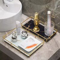 Metal Marbled Glass Tray Decorative Storage Rack Desktop Organizer Cosmetic Shelf Display Stand Bathroom Storage Shelves