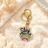 Minimalist Graffiti Stay Positive Keychain Perfect for Accessories Bags Backpacks and as a Gift for Jewelry Lovers and Partners