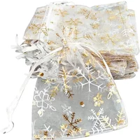 10PCS Hot Printing Organza Gift Bag For Jewelry Snowflake Drawstring Pouches For Wedding Christmas Party Candy Packing