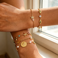 LUXUKISSKIDS Non Tarnish Stainless Steel Bracelet Gold Plated Vintage Boho Delicate Charms Wrist Jewelry for Girls Woman Decor