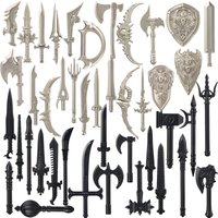 MOC Medieval Weapons Accessories Building Blocks Short Spear Warcraft Sword Lion Heart Shield Bow Knife Trident Mini Bricks Toys