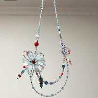 Y2K Vintage Floral Pearl Pendant Necklace for Women White Flower Charm Teardrop Tassel Elegant Jewelry for Party Daily Wear