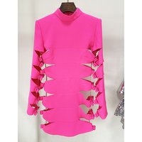 HIGH STREET Newest 2026 Designer Fashion Stylish Dress Women's Long Sleeve Sexy Hollow Out Bow Dress Hot Pink