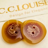 10-Pack 24mm Brown Jelly Resin Buttons - Triangular Flower Design Vintage Coat Buttons for Shirts, Suits & Cardigans