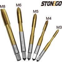 STONEGO 1PC/5PCS Titanbeschichteter Gewindebohrer Bohrer Metrisch HSS6542 Spiral geriffelte Gewindebohrer M3/M4/M5/M6/M8