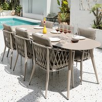 Out Door Furniture Wood-plastic Outside Table and Chairs Dining Table Set 6 Seater Luxury Rattan Chair for Restaurant