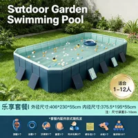 Large 4m Sky Blue Outdoor Pool, Durable Thickened Non-Infla No Assembly Needed