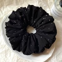 1PCWomen's Autumn Winter Rhinestone Embellished Black Scrunchie Elegant Hair Accessory Elastic Hair Band Stylish Hair Decoration