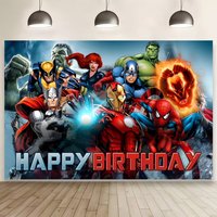 Superhero Birthday Backdrop,Hero Theme Happy Birthday Photo Background, Marvel Superheroes Party Banner Decorations for Kids Boy