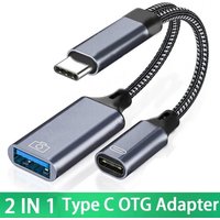 USB C OTG Cable Phone Adapter 2 In 1 Type C to USB A Adapter With PD Charging Port For iPhone Huawei Xiaomi Phone Laptops Tablet