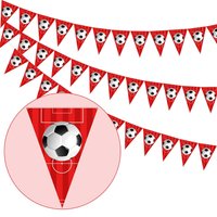 Football Birthday Decorations - Red and White Triangle Flag Banner, Soccer Bunting Banner for Boys 5-11th Birthday Party