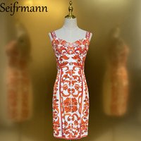 Seifrmann Casual printed silk suspender dress square neck sleeveless waist dress 2026 summer women's new style