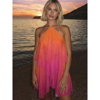 Kliou Gradient Design Mini Dress Woman Summer Trend Halter Off Shoulder Backless Vacation Beach Party Ruched Elegant Bodycon