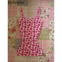 Kimotimo Sweet Strawberry Print Camisole Vest Women Summer Sexy Spicy Girl Slim Outerwear Tanks Y2k Aesthetic Sleeveless Tops