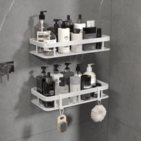Wall Mounted Bathroom Shelf, Rectangular Shower Storage Rack, Shampoo Holder and Towel Bar Organizer for Bathroom and Kitchen