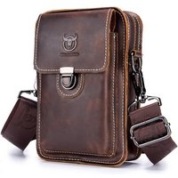 BULLCAPTAIN Crazy Horse Leather Male Waist Pack Phone Pouch Bags Waist Bag Men's Small Chest Shoulder Belt Bag Back Pack