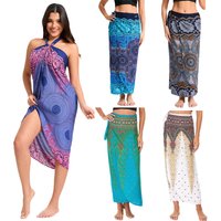 Women’s Boho Maxi Wrap Long Skirt Tie Up Beach Cover Up Dress Vintage Bohemian Adjustable High Waisted Holiday Rayon Dress