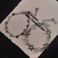 2Pcs Y2K Cute Star Stackable Bracelet Set Silver Tone Hollow Star & Clear Crystal Chip Bracelets for Coquette Aesthetic Jewelry