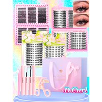 Mixed Length Individual False Eyelashes Kit, 1 Set Natural Look Eyelash Extensions with Eyelash Tools, Curling Fake Eyelash