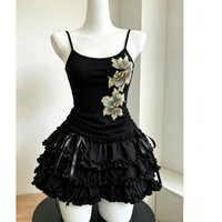 Harajuku Spicy Girl Skirt Sets Women Lace Patchwork Sling Top Ruffle Cake Skirt Y2K Punk Cute Daily Streetwear