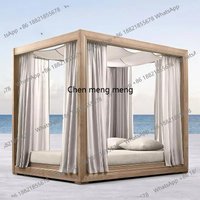 Outdoor White Canopy Pool Lounge Chair Wooden Hotel Luxury Teak Wood Cabana Aluminium Rattan Sun Lounger With Shade