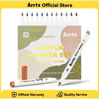Arrtx 12 Colors Metallic Acrylic Paint Pens Extra Fine Tip Metallic Brush Marker for Rock Painting Ceramic Glass Canvas Wood