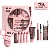 9PCS Makeup Gift Set for Women, All-in-One Lipstick Mascara Eyeliner BB Cream Powder Compact, Travel Beauty Kit for Beginners
