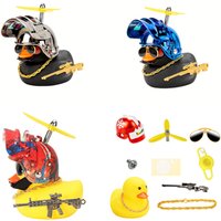 Cute Rubber Duck Toy Level 3 Helmet Yellow Black Duck Decorations Bike Gadgets with Propeller Car Dashboard Decor Accessories