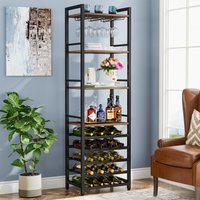Tribesigns 20 Bottle Wine Bakers Rack, 9 Tier Freestanding Wine Rack with Glass Holder and Storage Shelves