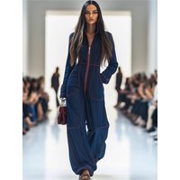 Jumpsuit With Pocket For Woman Spring Autumn Fashion Solid V-neck Half-open Collar One-piece Pants Lady Foreign Style Jumpsuits