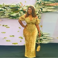 Sexy Off The Shoulder Lace Appliques Mermaid Evening Gowns Aso Ebi Women Long Party Dress Formal Wear Gold Velvet Prom Dresses