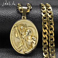ST.Christopher Protect Us Medal Men's Necklace Saint Christopher Stainless Steel Gold Plated Religious Necklaces Jewelry NZZ467