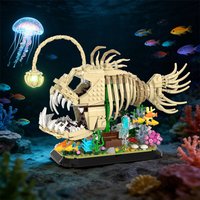 MOC Fossil Monkfish Building Blocks Model Light Emitting Fossil Lantern Fish Bricks Assemble Educational Toys Kids Birthday Gift