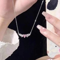 Crystal Angel Wings Heart Pendant Necklaces Ladies Girl Simple Y2K Pink White Zircon Love Elegant Necklace Women Jewelry