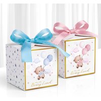 10Pcs Cartoon Balloon Bear Candy Cookie Box with Bow Gender Reveal Gift Packing Boxes for Kids Birthday Baby Shower Party Decor