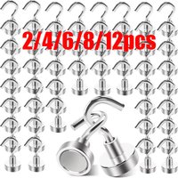 2/4/8/10/12pcs Strong Magnetic Wall-Mounted Hooks Magnet Metal Heavy Duty Hook For Kitchen Bathroom Storage Keys Hanging Hanger