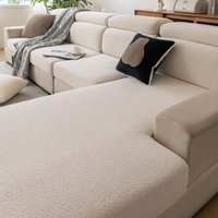 1pc Teddy Plush Solid Color Sofa Cover Elastic Wrap-Around Warm & Comfortable Pet-Friendly Anti-Slip Anti-Dirt Elastic Washable
