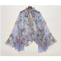 Luxurious colored rhinestone floral printed silk set elegant lace pleated hem loose fitting shirt short two-piece set