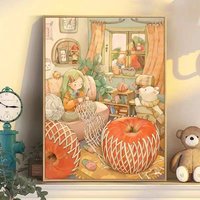 DIY Cross Stitch Complete Kits Girl Weaving Sweater Pattern Printed Canvas Cross-Stitch Cotton Thread Set Embroidery Decor