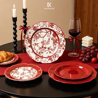 Vintage French Floral Ceramic Dinner Plate Scalloped Rim Red White Salad Dessert Plate Kitchen Tableware Ceramic Dish