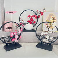 1Pc 15cm Elegant Artificial Plum Blossom Bonsai Set with Screen Base Chinese-Inspired Home & Office Decor Includes Pot