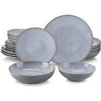 vancasso 16/32 Piece Embossed Stoneware Tableware Set with 4PCS Dinner/Dessert Plate/Soup Bowl/Mug Service for 4/8/12 person