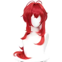 Diluc Cosplay Game Genshin Impact Diluc Ragnvindr Wigs Red Heat Resistant Synthetic Hair Halloween Party Wig